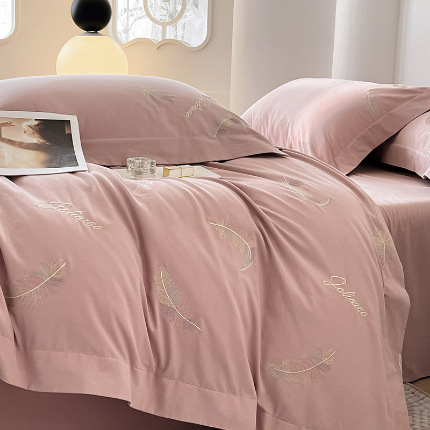 91家纺网 家纺一手货源 找家纺 （总） 【A类母婴级】加厚保暖全棉磨毛四件套纯棉刺绣床单被套轻奢风床笠款纯色简约床上用品 