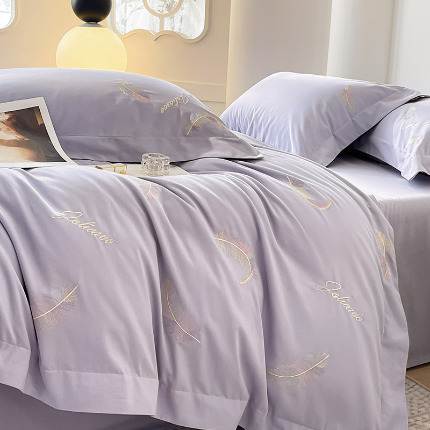 91家纺网 家纺一手货源 找家纺 【A类母婴级】加厚保暖全棉磨毛四件套纯棉刺绣床单被套轻奢风床笠款纯色简约床上用品 洛依-莓蓝