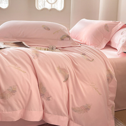 91家纺网 家纺一手货源 找家纺 （总） 【A类母婴级】加厚保暖全棉磨毛四件套纯棉刺绣床单被套轻奢风床笠款纯色简约床上用品 