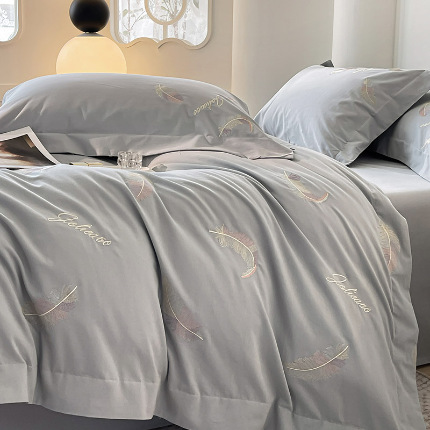 91家纺网 家纺一手货源 找家纺 （总） 【A类母婴级】加厚保暖全棉磨毛四件套纯棉刺绣床单被套轻奢风床笠款纯色简约床上用品 