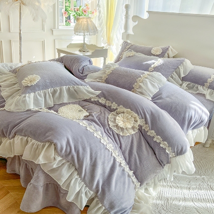 91家纺网 家纺一手货源 找家纺 （总）乐朵家居 2025秋冬 梦妮莎 牛奶绒床单款床盖款四件套（控价 单269 夹棉299）