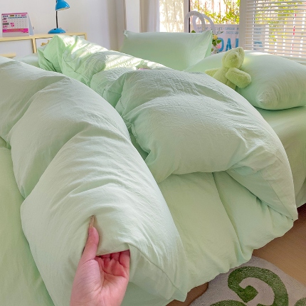 91家纺网 家纺一手货源 找家纺 （总）艾特你 2025新款水洗棉双拼四件套宿舍三件套床单被套枕套