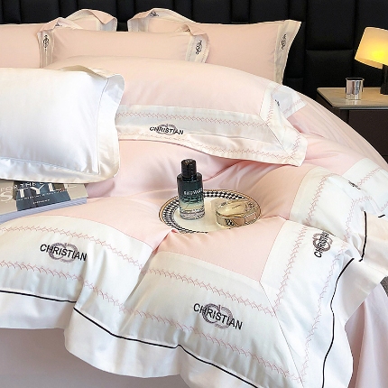 91家纺网 家纺一手货源 找家纺 秋冬加厚超柔超细旦长绒棉磨毛刺绣四件套全棉100%纯棉床品 克里斯汀-桃花粉粉-超细旦超柔长绒棉