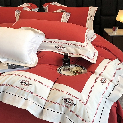 91家纺网 家纺一手货源 找家纺 秋冬加厚超柔超细旦长绒棉磨毛刺绣四件套全棉100%纯棉床品 克里斯汀-波尔多红-超细旦超柔长绒棉