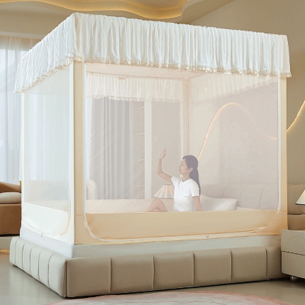 91家纺网 家纺一手货源 找家纺 （总）海虹蚊帐 2024新款2402款遮光床笠防摔一体防尘穿坐床蚊帐