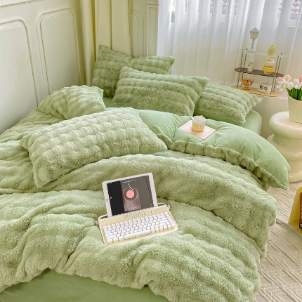 91家纺网 家纺一手货源 找家纺 （总）昊川家纺 2025新款兔毛绒泡泡四件套兔毛