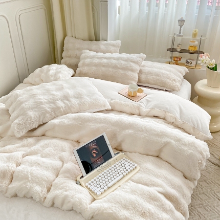 91家纺网 家纺一手货源 找家纺 （总）昊川家纺 2025新款兔毛绒泡泡四件套兔毛