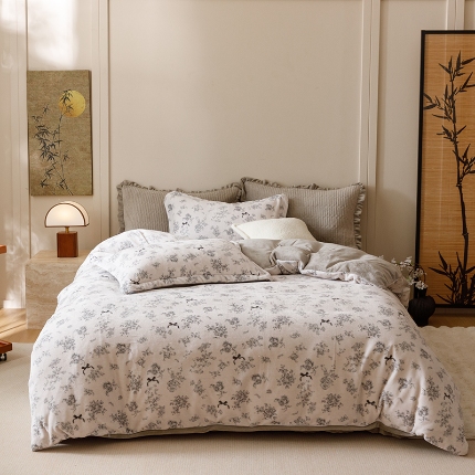 91家纺网 家纺一手货源 找家纺 （总）富瑞阁 2024小红书ins风加厚小清新牛奶绒床盖四件套