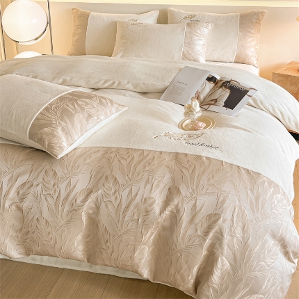 91家纺网 家纺一手货源 找家纺 （总）床绮 2024新款加厚牛奶绒提花刺绣四件套-星画