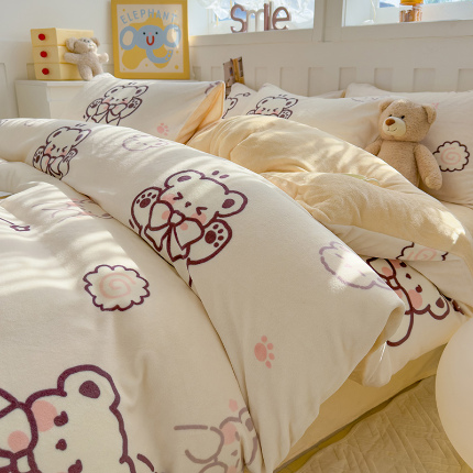 91家纺网 家纺一手货源 找家纺 （总）枋梢家纺 2024新款加厚牛奶绒印花四件套