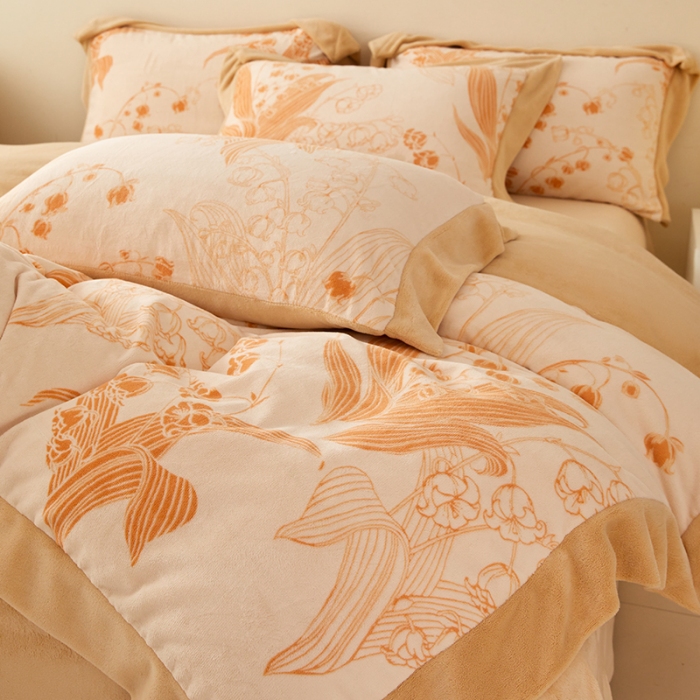 91家纺网 家纺一手货源 找家纺 （总）控价 2025新款高克重240克A类全消光印花牛奶绒四件套-铃兰