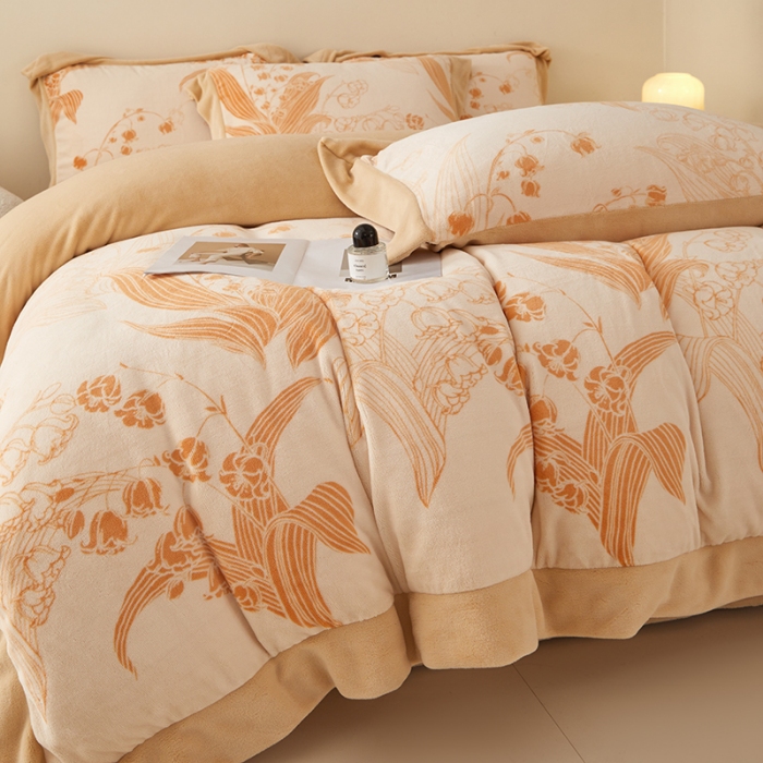 91家纺网 家纺一手货源 找家纺 （总）控价 2025新款高克重240克A类全消光印花牛奶绒四件套-铃兰