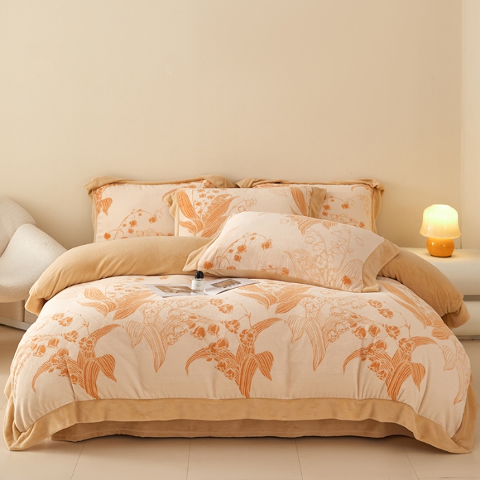 91家纺网 家纺一手货源 找家纺 （总）控价 2025新款高克重240克A类全消光印花牛奶绒四件套-铃兰