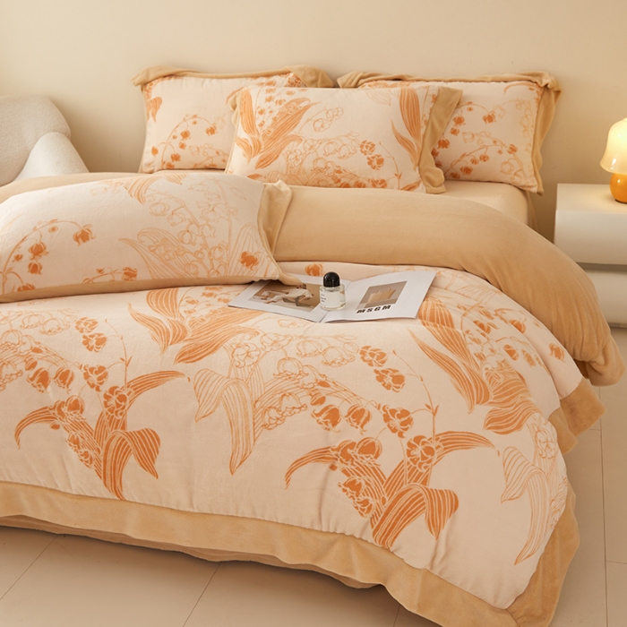 91家纺网 家纺一手货源 找家纺 （总）控价 2025新款高克重240克A类全消光印花牛奶绒四件套-铃兰