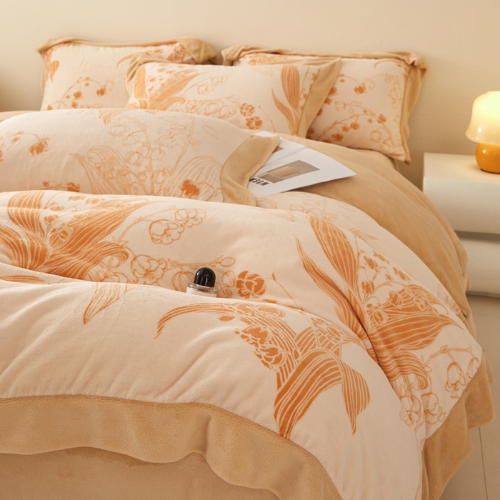 91家纺网 家纺一手货源 找家纺 （总）控价 2025新款高克重240克A类全消光印花牛奶绒四件套-铃兰