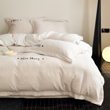 91家纺网 家纺一手货源 找家纺 （总）潘朵拉家纺 2024新款法式刺绣雕花绒牛奶绒四件套-麦瑞系列