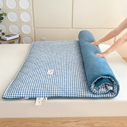 91家纺网 家纺一手货源 找家纺 魅图家纺 2025新款秋冬两用可拆洗棉花床垫 小蓝格