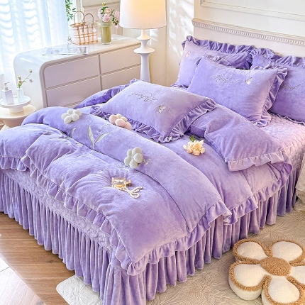 （总）漫布云2025秋冬新款230g立体花朵全消光牛奶绒床盖四件套11斤重加厚婴儿绒法莱绒床裙款床盖款四件套