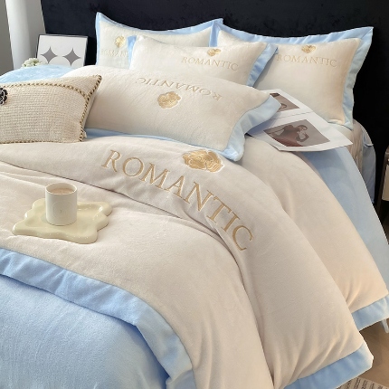 91家纺网 家纺一手货源 找家纺 （总）苏米娜2025秋冬230g9斤全消光牛奶绒双拼绣花四件套绒宽边被套高端轻奢山茶花系列