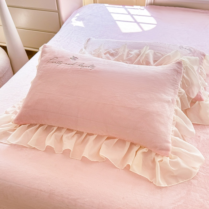 91家纺网 家纺一手货源 找家纺 苏米娜2024秋冬新款230g法式公主粉少女心牛奶绒四件套法莱绒金貂绒兔兔绒牛奶绒床裙款四件套蝴蝶花绒床盖款四件套  蝶恋花--樱花粉  