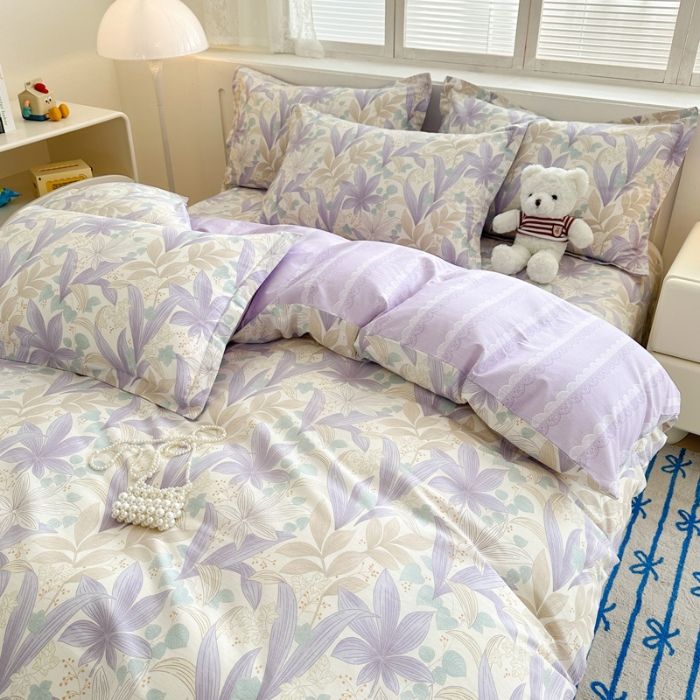 91家纺网 家纺一手货源 找家纺 绵庭家纺 2025新款全棉印花四件套系列 紫叶倾城