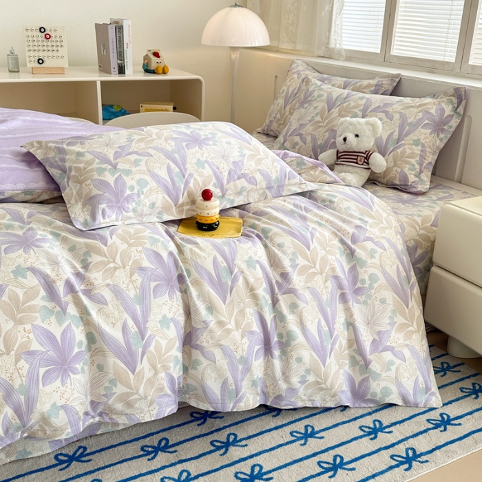 91家纺网 家纺一手货源 找家纺 绵庭家纺 2025新款全棉印花四件套系列 紫叶倾城