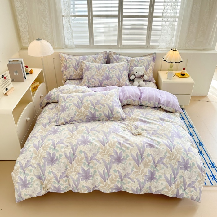 91家纺网 家纺一手货源 找家纺 绵庭家纺 2025新款全棉印花四件套系列 紫叶倾城