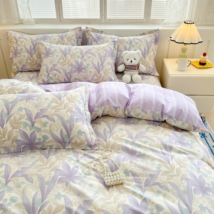 91家纺网 家纺一手货源 找家纺 绵庭家纺 2025新款全棉印花四件套系列 紫叶倾城