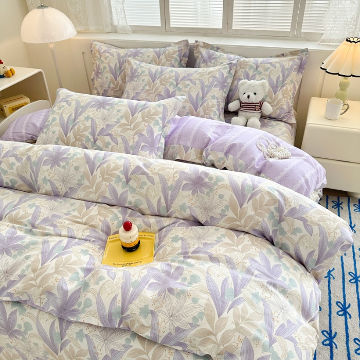 91家纺网 家纺一手货源 找家纺 绵庭家纺 2025新款全棉印花四件套系列 紫叶倾城