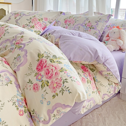 91家纺网 家纺一手货源 找家纺 优选 2025直播爆款全棉ins印花四件套纯棉三件套床单床笠学生三件套 清欢