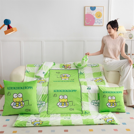 照世家纺 2024新款卡通三丽鸥水晶绒多功能带袖一体式抱枕被 大眼蛙