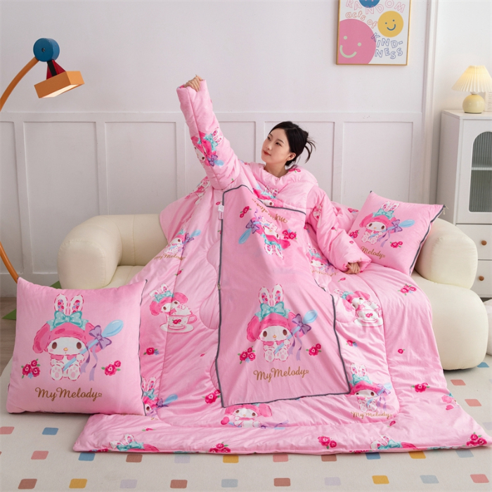 91家纺网 家纺一手货源 找家纺 照世家纺 2024新款卡通三丽鸥水晶绒多功能带袖一体式抱枕被 美乐蒂