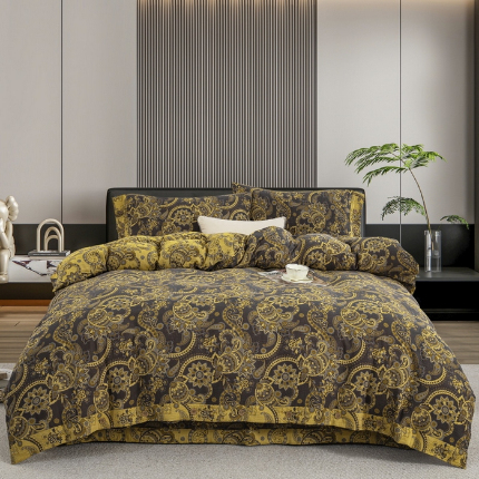 91家纺网 家纺一手货源 找家纺 （总）鲁爱 2025新款全棉色织双层纱纽扣款四件套