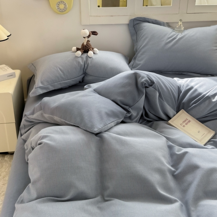 91家纺网 家纺一手货源 找家纺 优品阁 2024新款全棉磨毛四件套 邦尼蓝灰