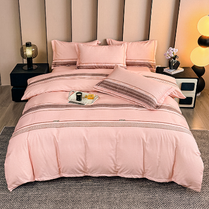 91家纺网 家纺一手货源 找家纺 喜四方 2024新款全棉磨毛全棉印花四件套曼迪-粉