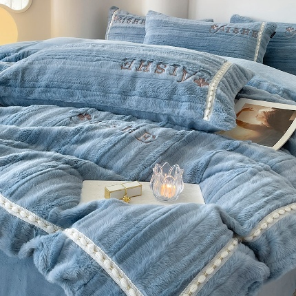 （总）秋冬新款撸猫感保暖兔毛绒牛奶绒四件套加厚双面绒兔兔绒被套床单床笠床上用品   