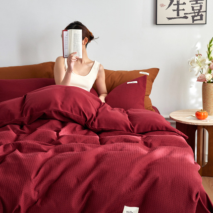 91家纺网 家纺一手货源 找家纺 （总）简家居 2024新款华夫格新颜色混搭系列四件套