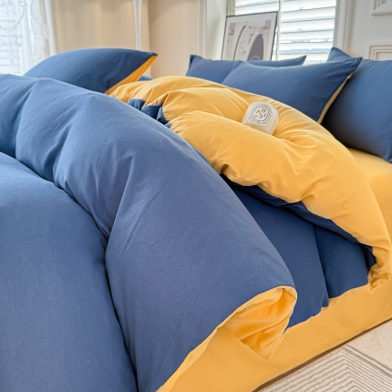 91家纺网 家纺一手货源 找家纺 水洗棉四件套非纯棉单床单被套简约床品床单款三件套学生套件