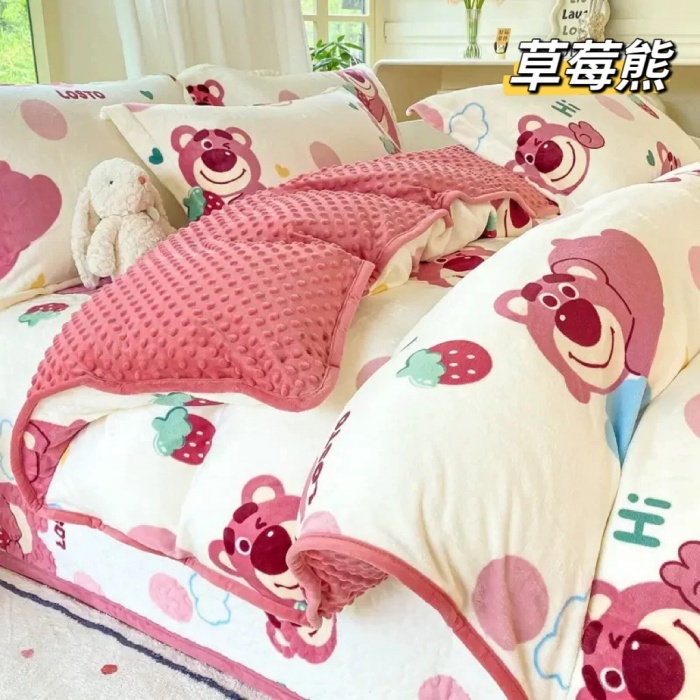 91家纺网 家纺一手货源 找家纺 （总）豆豆绒被罩款四件套 牛奶绒床盖三件套 冬季夹棉加绒床盖枕套