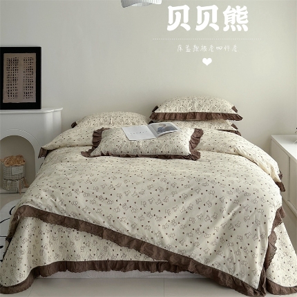 91家纺网 家纺一手货源 找家纺 （总）佰织鑫家居 2025新款全棉法式砂洗棉花床盖款被套四件套