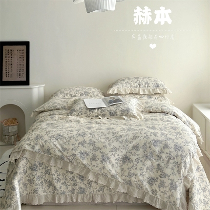 91家纺网 家纺一手货源 找家纺 （总）佰织鑫家居 2025新款全棉法式砂洗棉花床盖款被套四件套