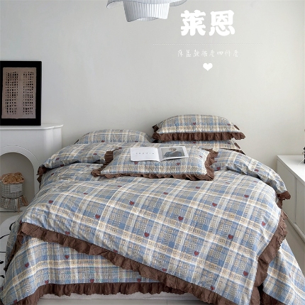 91家纺网 家纺一手货源 找家纺 （总）佰织鑫家居 2025新款全棉法式砂洗棉花床盖款被套四件套