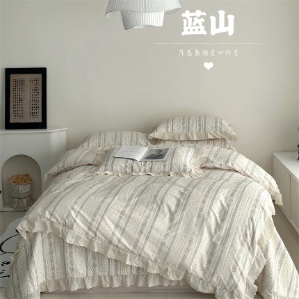 91家纺网 家纺一手货源 找家纺 （总）佰织鑫家居 2025新款全棉法式砂洗棉花床盖款被套四件套