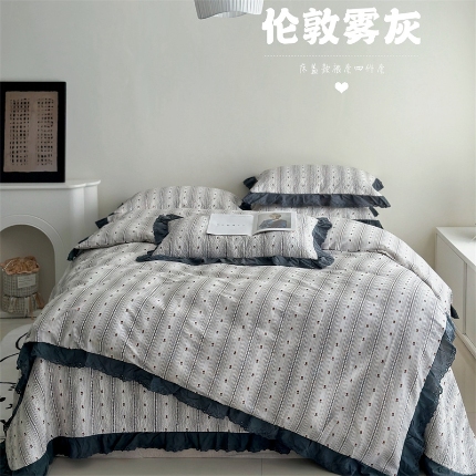 91家纺网 家纺一手货源 找家纺 （总）佰织鑫家居 2025新款全棉法式砂洗棉花床盖款被套四件套