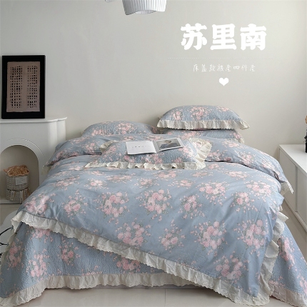 91家纺网 家纺一手货源 找家纺 （总）佰织鑫家居 2025新款全棉法式砂洗棉花床盖款被套四件套