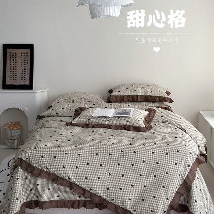 91家纺网 家纺一手货源 找家纺 （总）佰织鑫家居 2025新款全棉法式砂洗棉花床盖款被套四件套