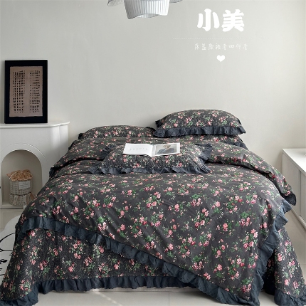 91家纺网 家纺一手货源 找家纺 （总）佰织鑫家居 2025新款全棉法式砂洗棉花床盖款被套四件套