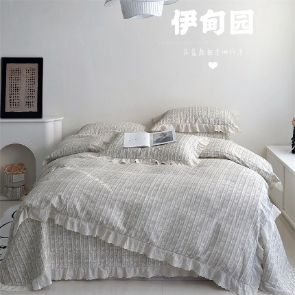 91家纺网 家纺一手货源 找家纺 （总）佰织鑫家居 2025新款全棉法式砂洗棉花床盖款被套四件套