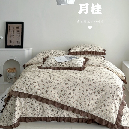 91家纺网 家纺一手货源 找家纺 （总）佰织鑫家居 2025新款全棉法式砂洗棉花床盖款被套四件套