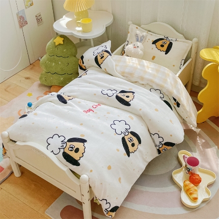 91家纺网 家纺一手货源 找家纺 禧缘家纺（原梦想家） 2024新款儿童牛奶绒三件套 厨师小狗